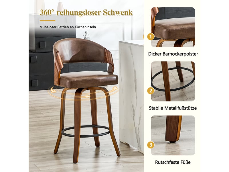  Lot de 2 tabourets de bar,51x42x95 cm,avec dossier,bois et pu,marron  - Conforama E