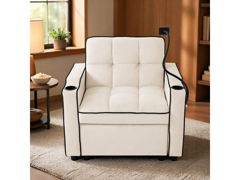 Fauteuil convertible modenvie 3 en 1 83 x 167 x 76 cm velours beige  - Conforama D