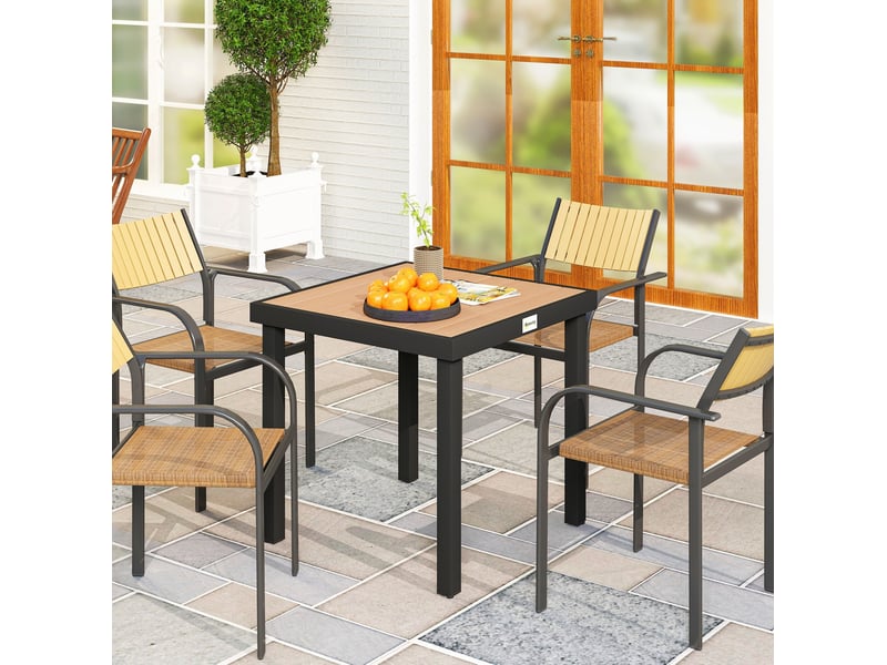  Table de jardin pour 4 personnes avec plateau aspect bois et pieds réglables, pour terrasse, 78 × 78 × 74 cm  - Conforama B