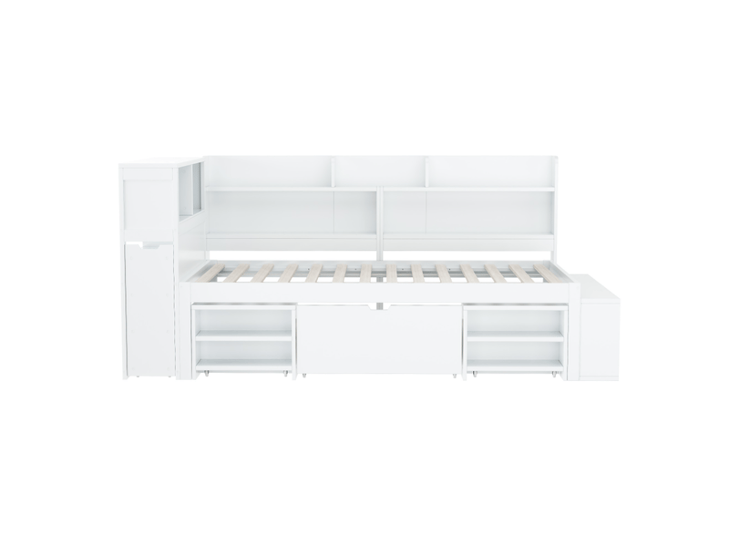  Lit enfant multifonction 90x200 cm avec tiroirs et rangements bois blanc sans matelas  - Conforama A