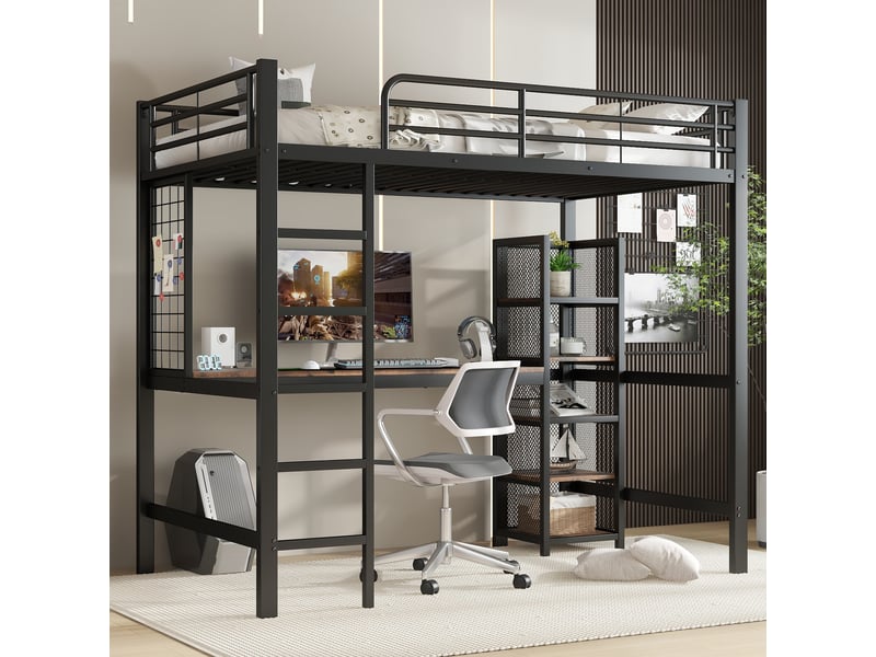  Lit mezzanine 90x200cm coloris noir métal et mdf lit enfant noir - Conforama D