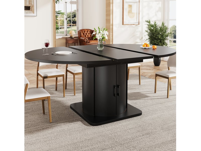  Table à manger extensible ronde à ovale 118-158x118x76 cm, 6 places, noire  - Conforama C