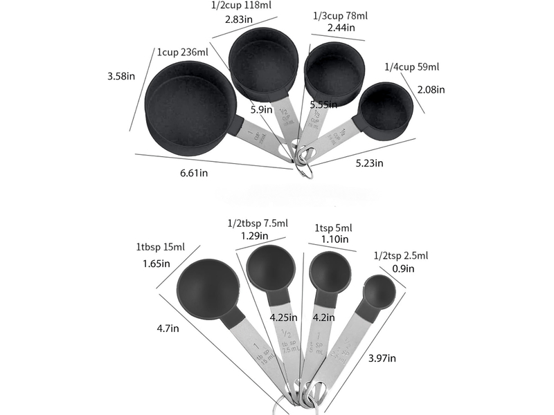  Un ensemble de 8 tasses et cuillères à mesurer en plastique avec poignées en acier inoxydable, parfait pour la pâtisserie et la cuisine, de couleur n  - Conforama B