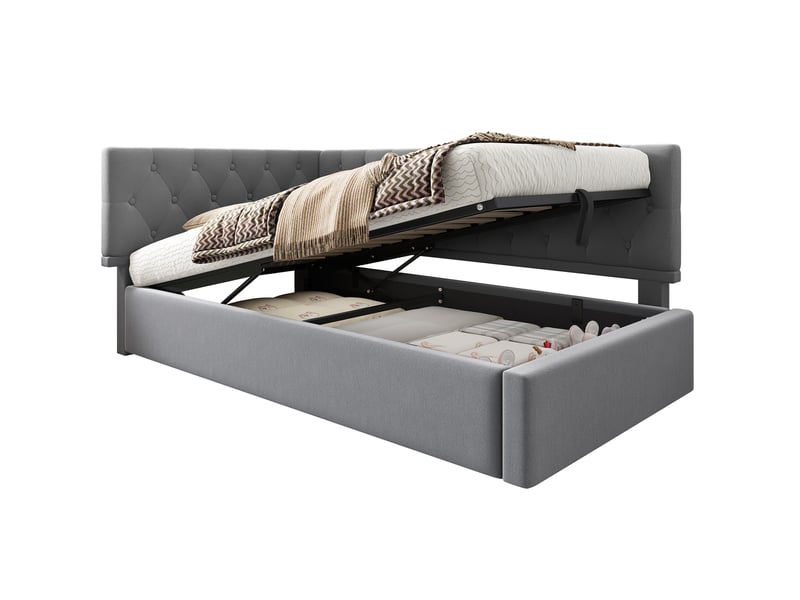  Modenvie lit banquette 90x200 cm - rangement hydraulique, sommier à lattes inclus, sans matelas - gris  - Conforama A