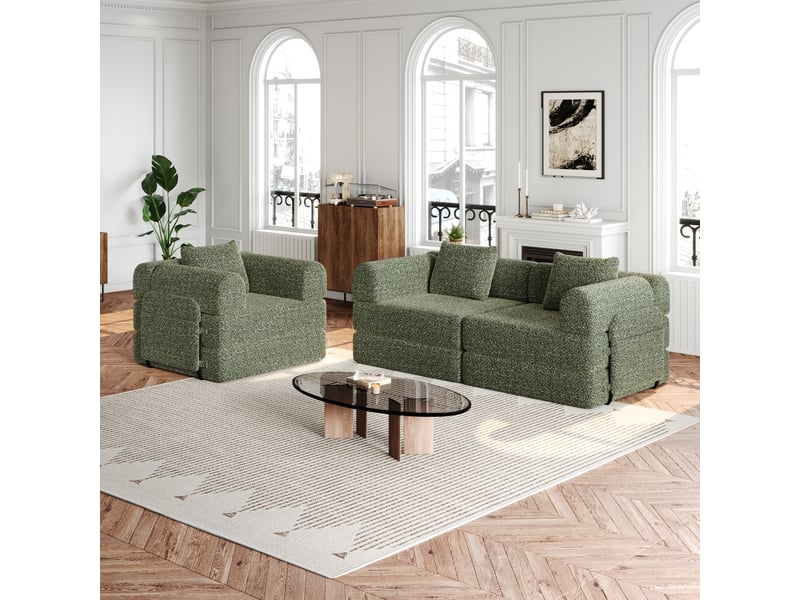  Canapé lit 3 places modulaire - 2-en-1 convertible - module seul avec rangement dans accoudoir - 3 cadres métal par module - vert Bubbly Shop - Conforama D