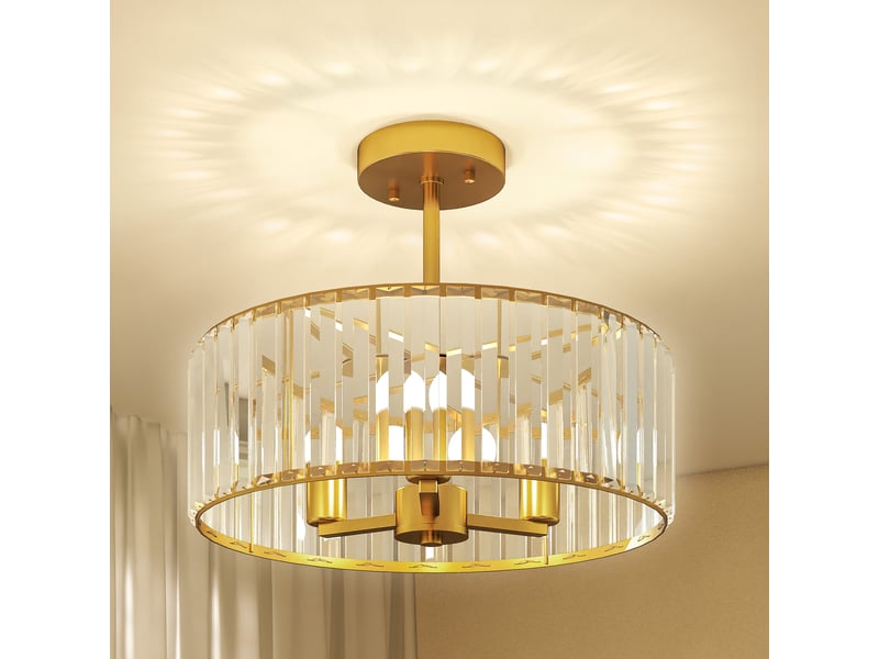  Plafonnier, lustre design, abat-jour en cristal, 3 ampoules, métal, couleur or  - Conforama A