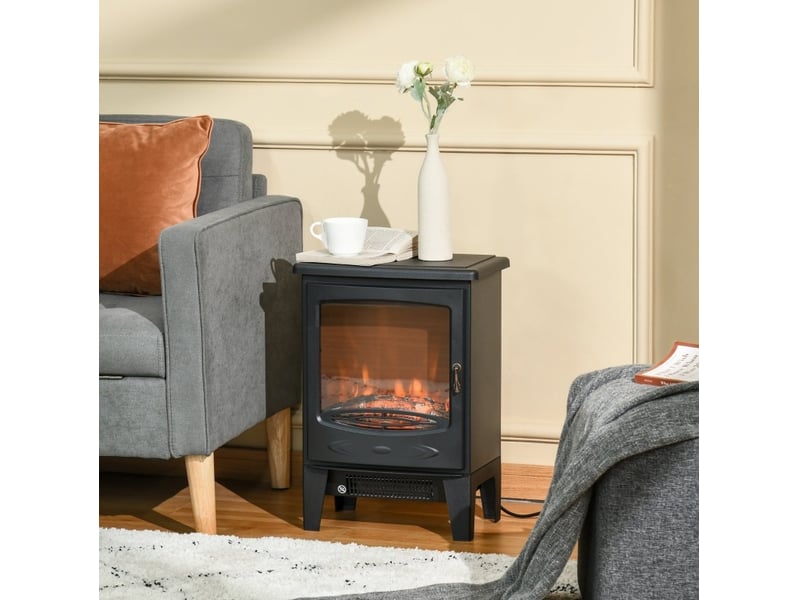  Cheminée électrique 39x26x54,8 cm noire en acier, flammes led et 2 niveaux de chauffe 900 w et 1800 w  - Conforama B