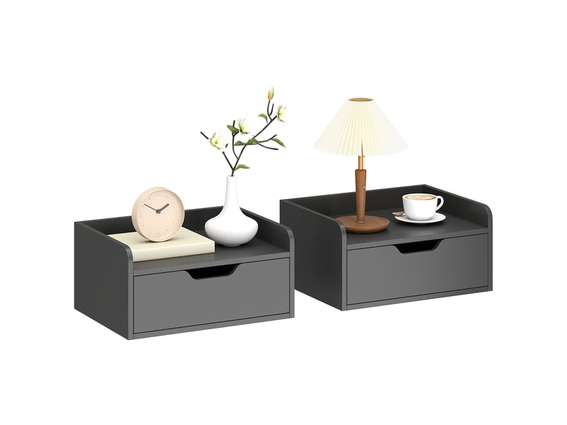  Ensemble de 2 tables de chevet murales flottantes avec 1 tiroir pour chambre à coucher, 40 x 30 x 19,5 cm, noires  - Conforama A
