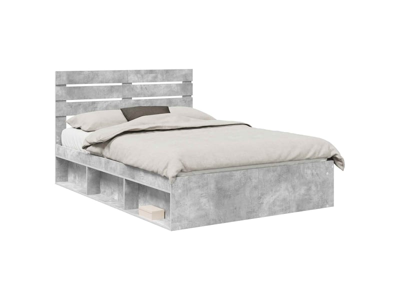  Lit double- lit adulte -  cadre de lit gris béton 150 x 200 cm pin massif  - Conforama A