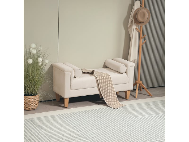  Banquette capitonnée, style vintage, 2 coussins, revêtement chenille, 115 x 44 x 58 cm, beige  - Conforama D