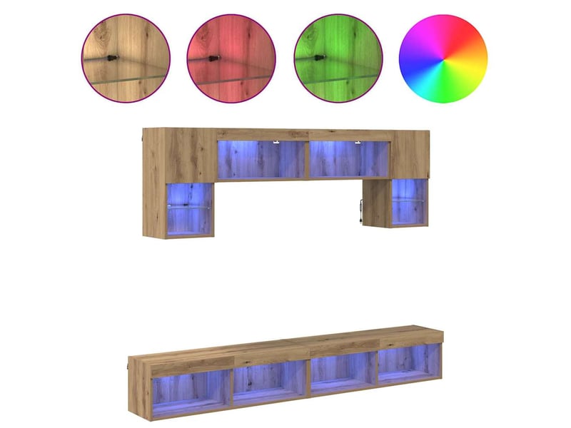  Unités murales tv avec led 6 pc chêne artisanal shl85809  - Conforama D