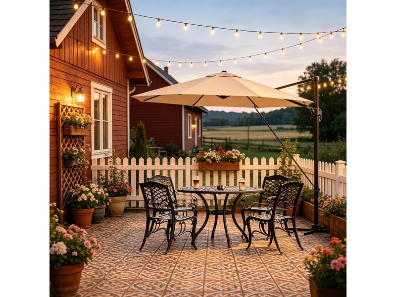  Parasol rond de balcon et jardin avec base en acier en croix, extérieur  - Conforama B