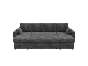 Canapé d'angle convertible en u 4 places 273 x 131 cm avec double méridienne, coffre de rangement, led et usb type-c - chenille gris