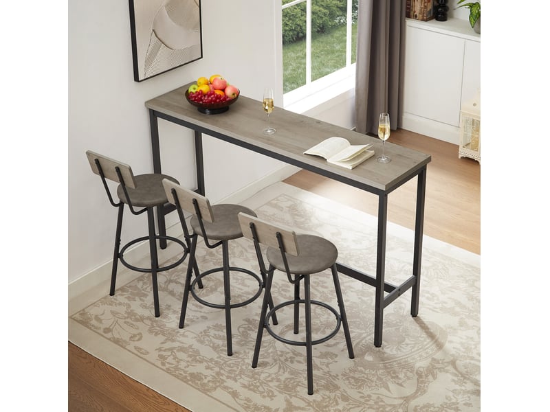  Ensemble table de bar industriel 160 cm avec 3 tabourets rembourrés gris et noir pour cuisine et séjour  - Conforama A