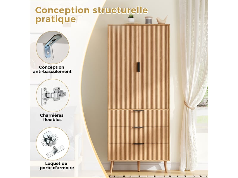  Meuble de cuisine muvano, armoire haute avec 2 portes et 3 tiroirs, 75 x 35 x 180 cm  - Conforama R