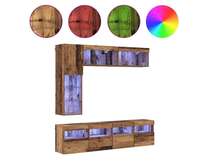Meuble tv - banc tv - meuble de rangement 7 pcs bois ancien bois d'ingénierie - Conforama D