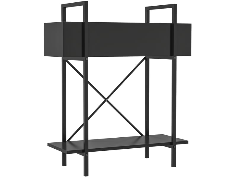 Support plantes 2 niveaux 60x25x70 cm – noir – métal avec drainage et rangement extérieur intérieur - Conforama A
