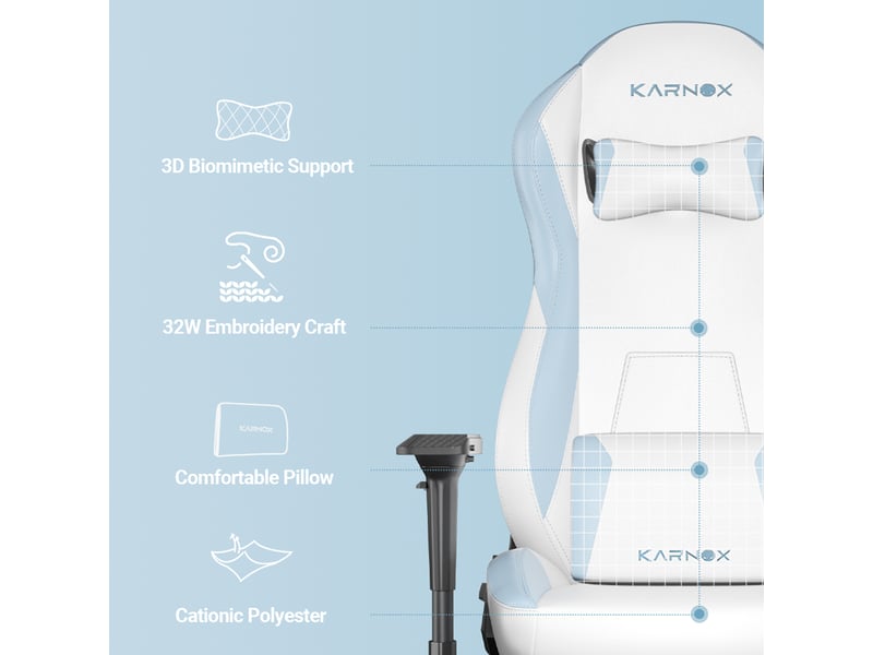 Chaise gamer ergonomique avec repose-pieds et dossier inclinable 60x53x132cm en cuir PU, Blanc et Bleu - Conforama W