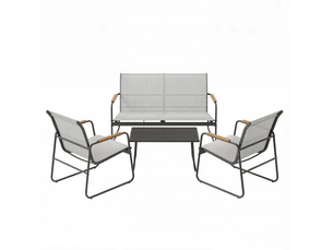Salon de jardin 4 pièces 111,5 x 76,5 x 75 cm – gris – table en verre trempé et assises respirantes