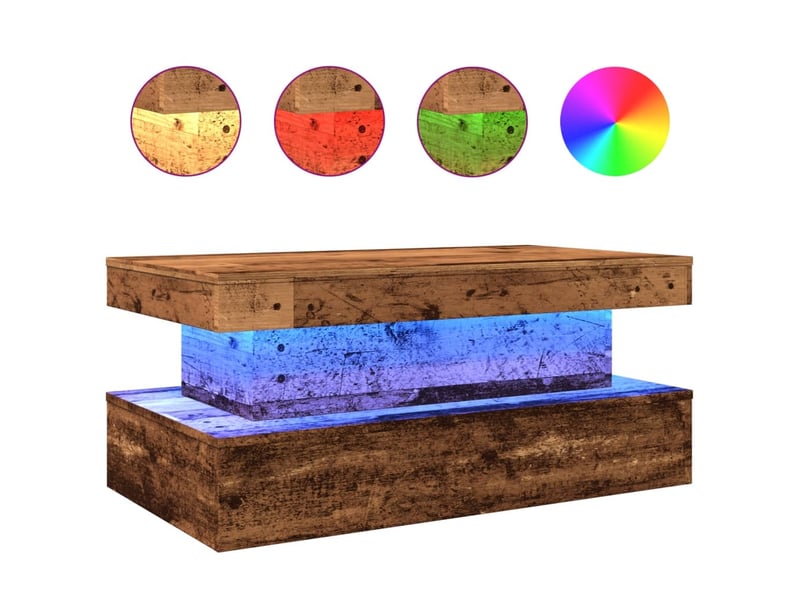  Table basse | table d'appoint salon avec lumières led vieux bois 90x50x40 cm  - Conforama A