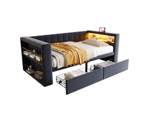 Lit avec rangement 90x190 cm <strong>OKWISH</strong> <strong></strong> coloris gris