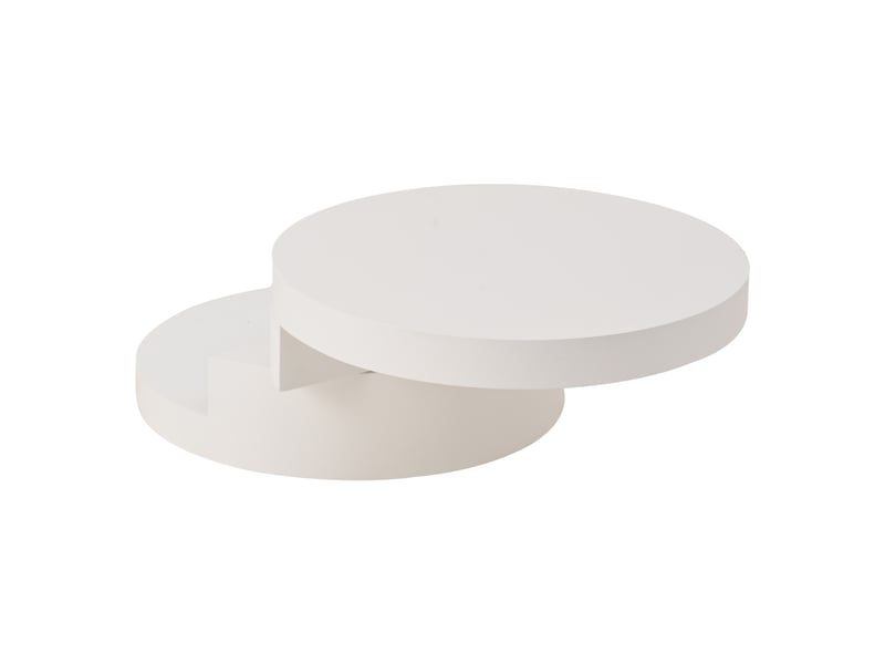  Table basse 70 x 70 x 35,5 cm, plateau pivotant à 360°, table d'appoint pivotante avec bande led, table cylindrique de salon en mdf, charge maximale 30 kg, structure à 2 niveaux, blanche  - Conforama D