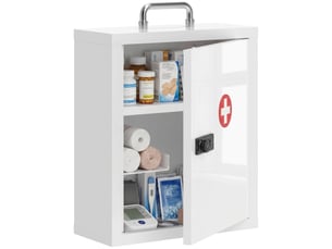 Armoire à pharmacie murale avec serrure à combinaison, 3 niveaux, armoire de premiers secours verrouillable en acier, blanche