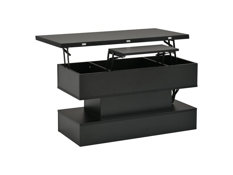  Table basse relevable,100x50x51,5 cm,avec rangement, led et prises,noire  - Conforama D