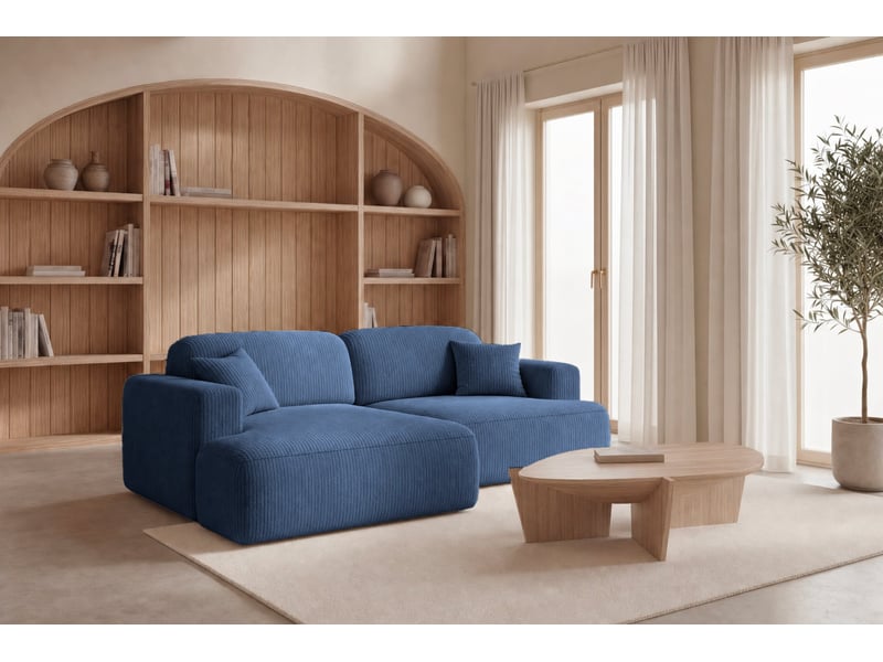  Chiara - canapé d'angle convertible petit velours côtelé 4 places bleu gauche  - Conforama B