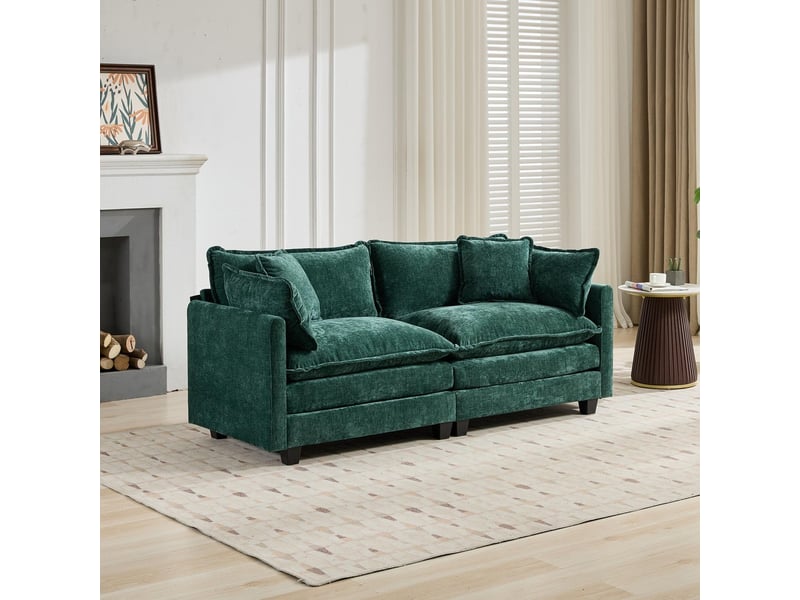  Canapé cloud loveseat moderne en tissu chenille vert double coussin rembourré  - Conforama B