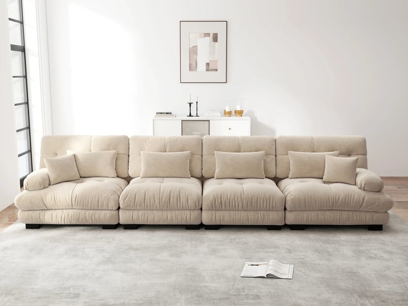 Canapé d'angle modulable ,4 places,assise profonde en tissu chenille,406x77x81,marron clair - Conforama B
