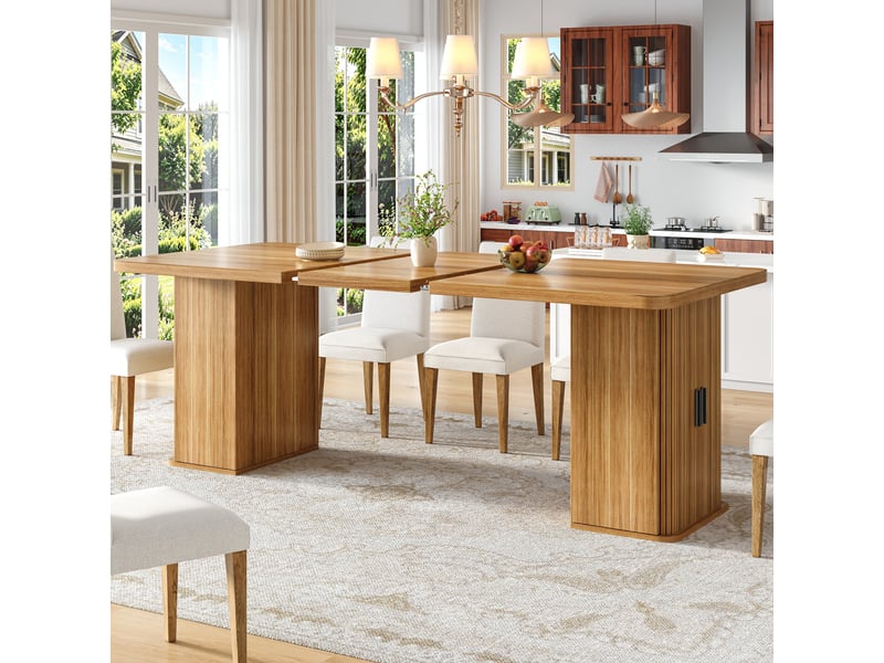  Table à manger extensible 140-180x80x75cm avec rangements des deux côtés, plateau effet bois, mdf et métal, marron evarich - Conforama B