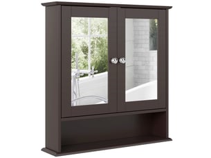 Meuble de salle de bain avec miroir, armoire murale à 2 portes, étagère ouverte, étagère réglable, 56 x 13 x 58 cm, marron foncé