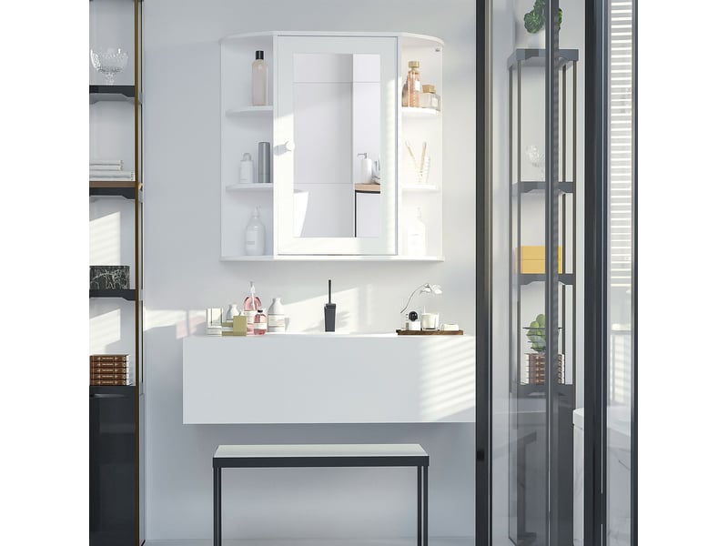 Armoire miroir murale de salle de bain 66x17x63 cm – blanche – 8 espaces de rangement avec étagères - Conforama B