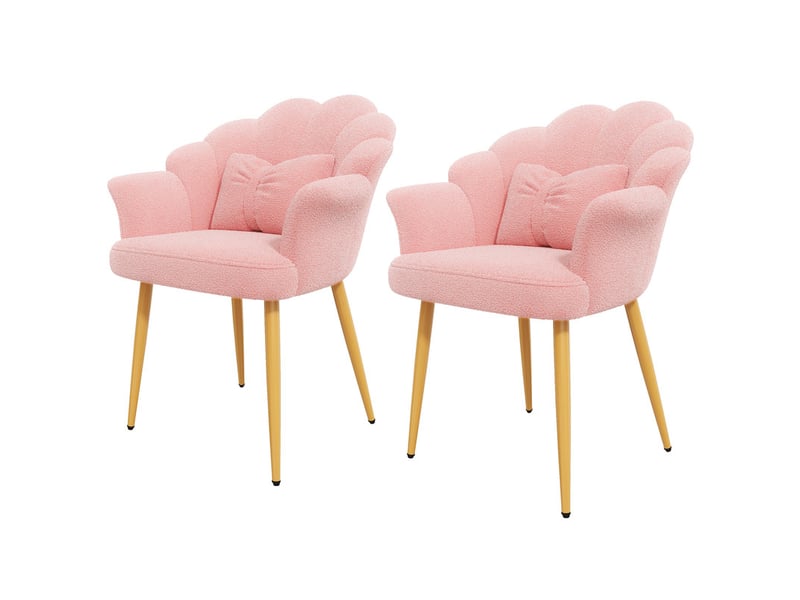  Lot de 2 fauteuils modernes – rembourrés – pieds en métal doré – dossier en forme d'arc – rose  - Conforama C