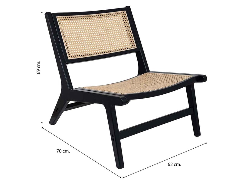  Banc en bois noir et rotin pour retirer le repose-pieds, 62x70x69h cm  - Conforama D