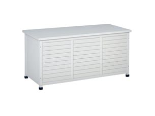 Cassapanca d’extérieur imperméable en bois de sapin avec couvercle et base surélevée, 127 x 56 x 60 cm, blanc
