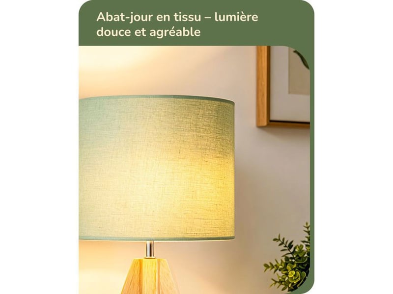  Lampe de table led lot de 2 abat-jour lin bois massif 2700k e27 4w style scandinave moderne 370618_AACKH15270_6_DROPFR - Conforama B
