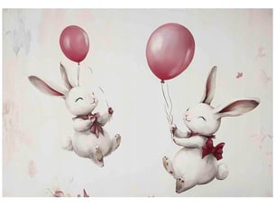 Papier peint panoramique intissé fille lapins gris - 350x250 cm - papier peint enfant