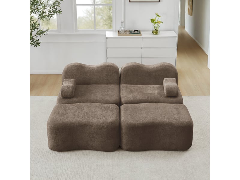  Canapé modulable, canapé 2 places — mousse haute densité, marron, base antidérapante, avec accoudoirs  - Conforama R