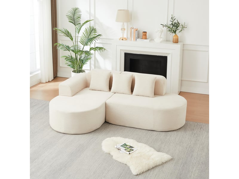  Canapé d'angle - 220x155x70 cm - canapé en l angle gauche modulaire velours côtelé avec 3 coussins sans montage - beige  - Conforama C