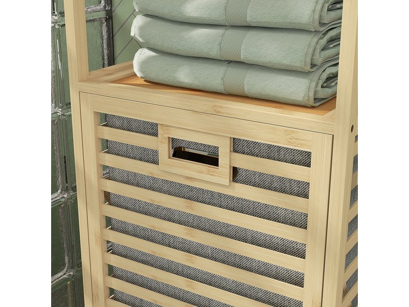  Meuble de salle de bains 44x33x160 cm avec panier à linge basculant en bambou naturel  - Conforama D