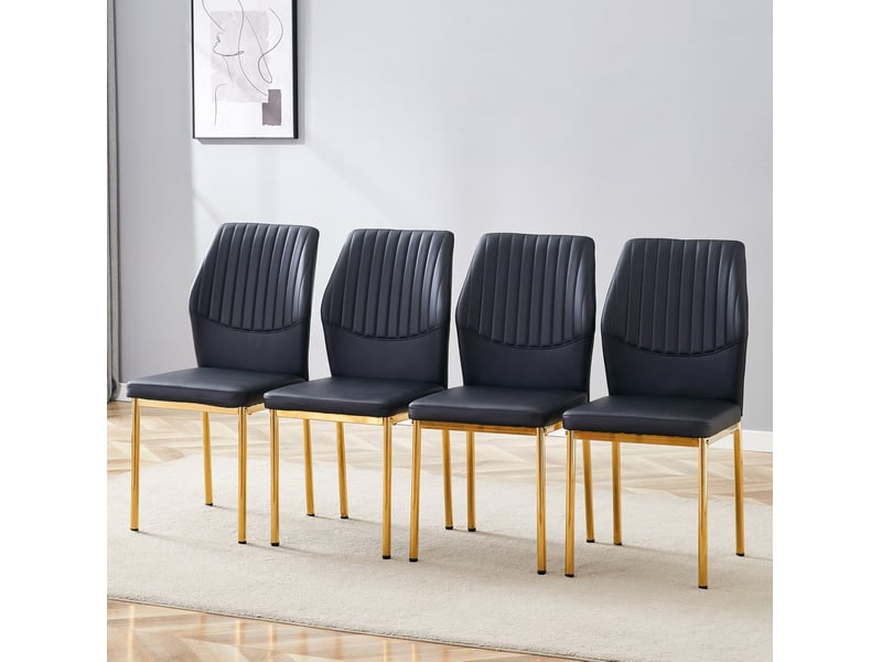  Lot de 4 chaises de salle à manger noir et doré en métal et polyuréthane  - Conforama B