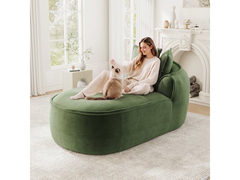  Canapé méridienne droite manchester en chenille vert avec coussins  - Conforama E