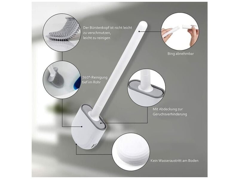  2pièce brosse wc silicone avec support manche plastique antidérapant séchage rapide  - Conforama B