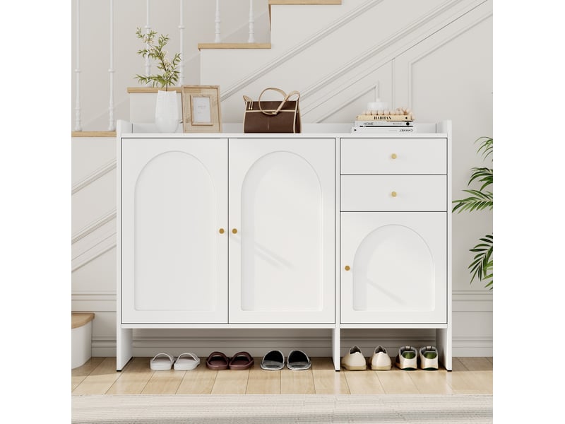  Meuble à chaussures 120x35x90 cm 3 portes 2 tiroirs mdf et panneau de particules blanc  - Conforama D