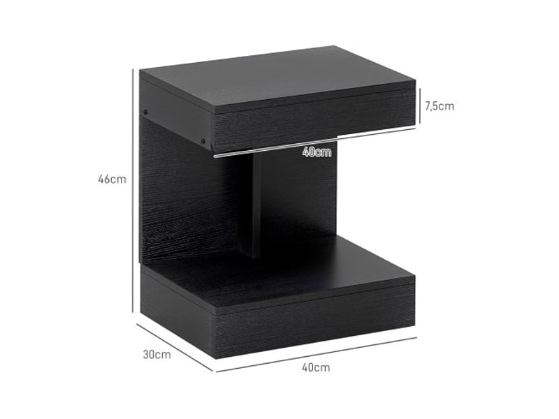 Table de nuit avec tiroirs et étagère, table d’appoint pour chambre et salon, noir – 40 x 30 x 46 cm  - Conforama C