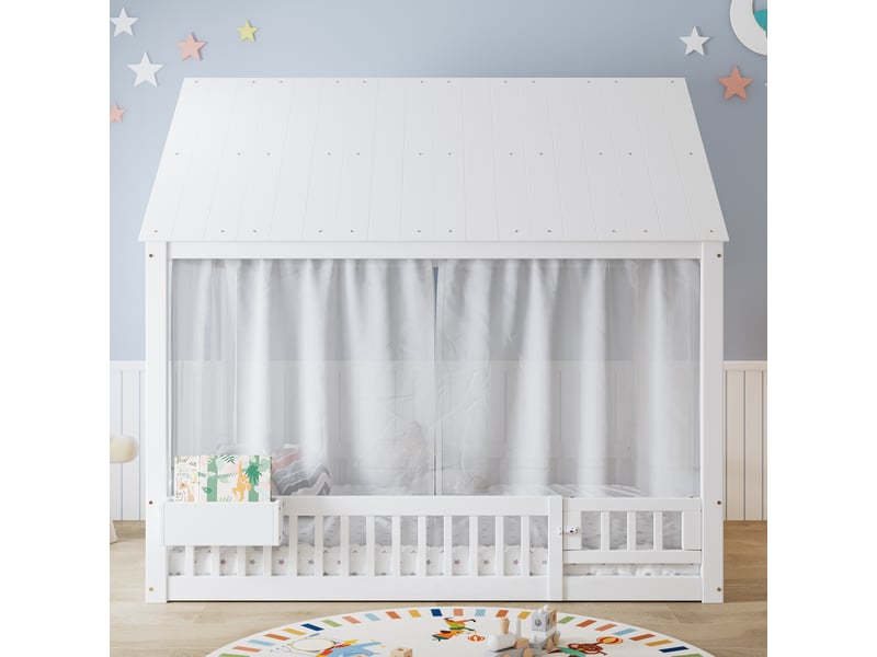  Lit simple en pin et mdf blanc 140x200 cm  - Conforama E