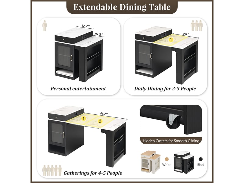 Table extensible avec rangement et prises pour salle à manger en mdf 80×71 111 151×92 cm blanc et noir - Conforama C