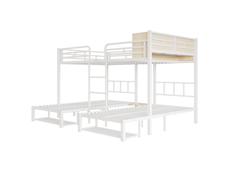  Lit superposé 3 couchages blanc 140×200/90×200 cm avec étagère et échelle  - Conforama D